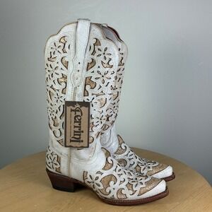 Ferrini Bliss Western Boots Women's 8 Cowgirl Snip Toe Laser Cut Floral Rodeo